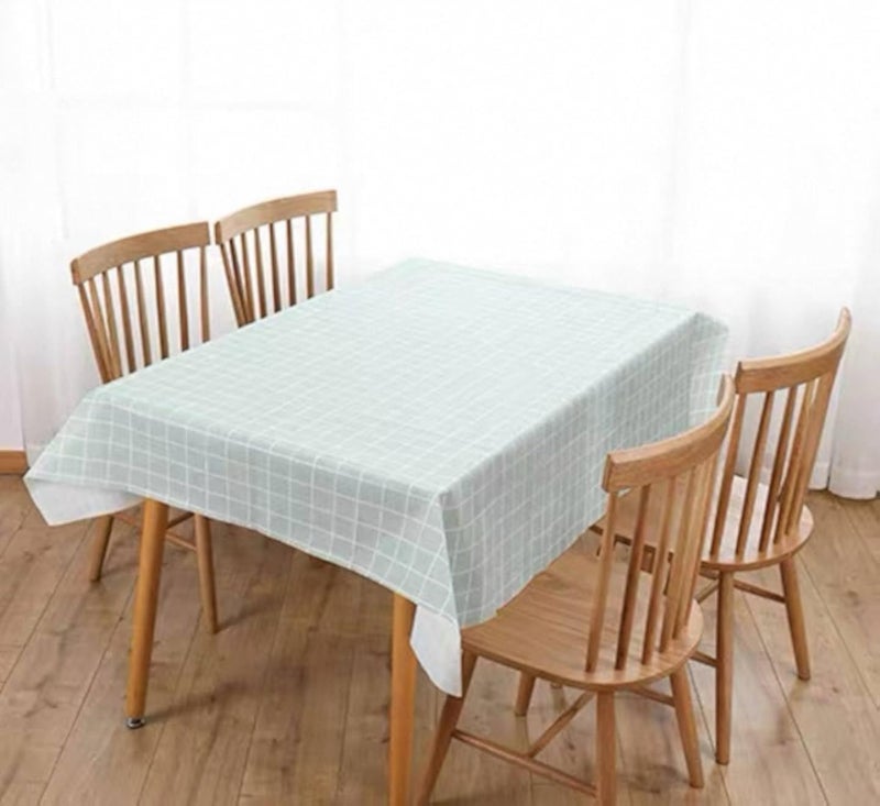 مفرش طاولة عصري أخضر بنقشة مربعات، غطاء طاولة طعام من قماش ناعم، سهل التنظيف، 137 × 90 سم.